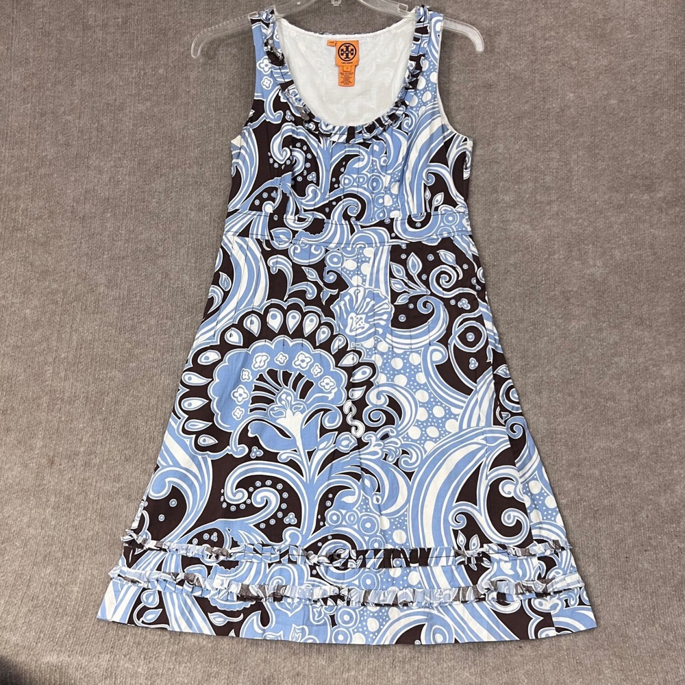 Tory Burch Blue, White & Black Paisley Midi Dress